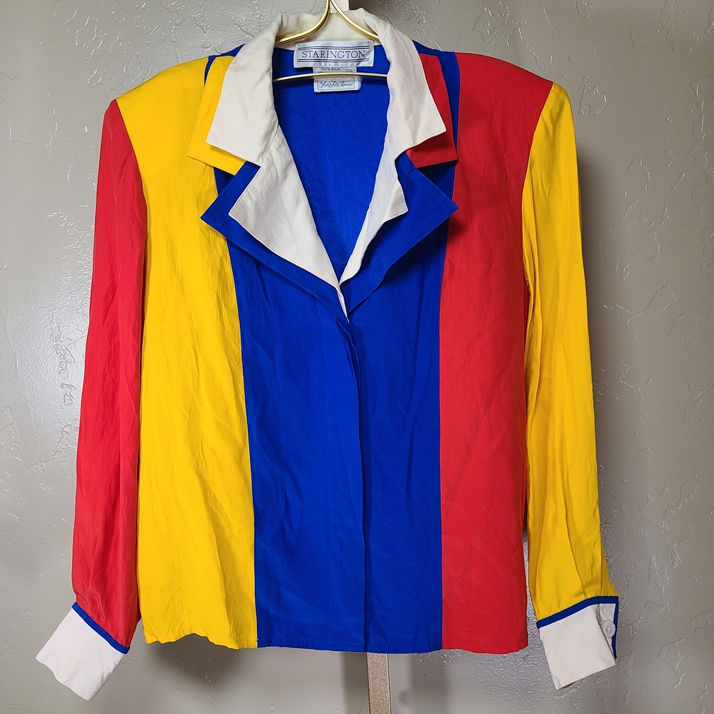 Starington‎ Rare 80's Saks Fifth Ave 100% Silk Colorblock Mondrian Style Shirt